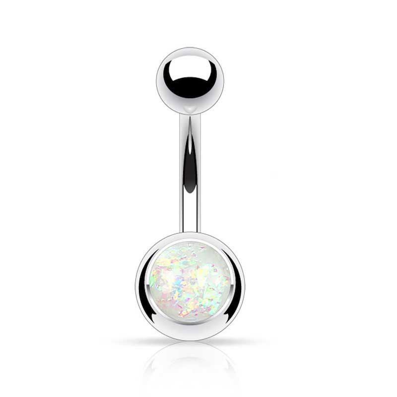 (10mm) Barbell 316L Chirurgenstahl Bauchnabelpiercing mit Gewindeverschluss Kristall Opal - Silber