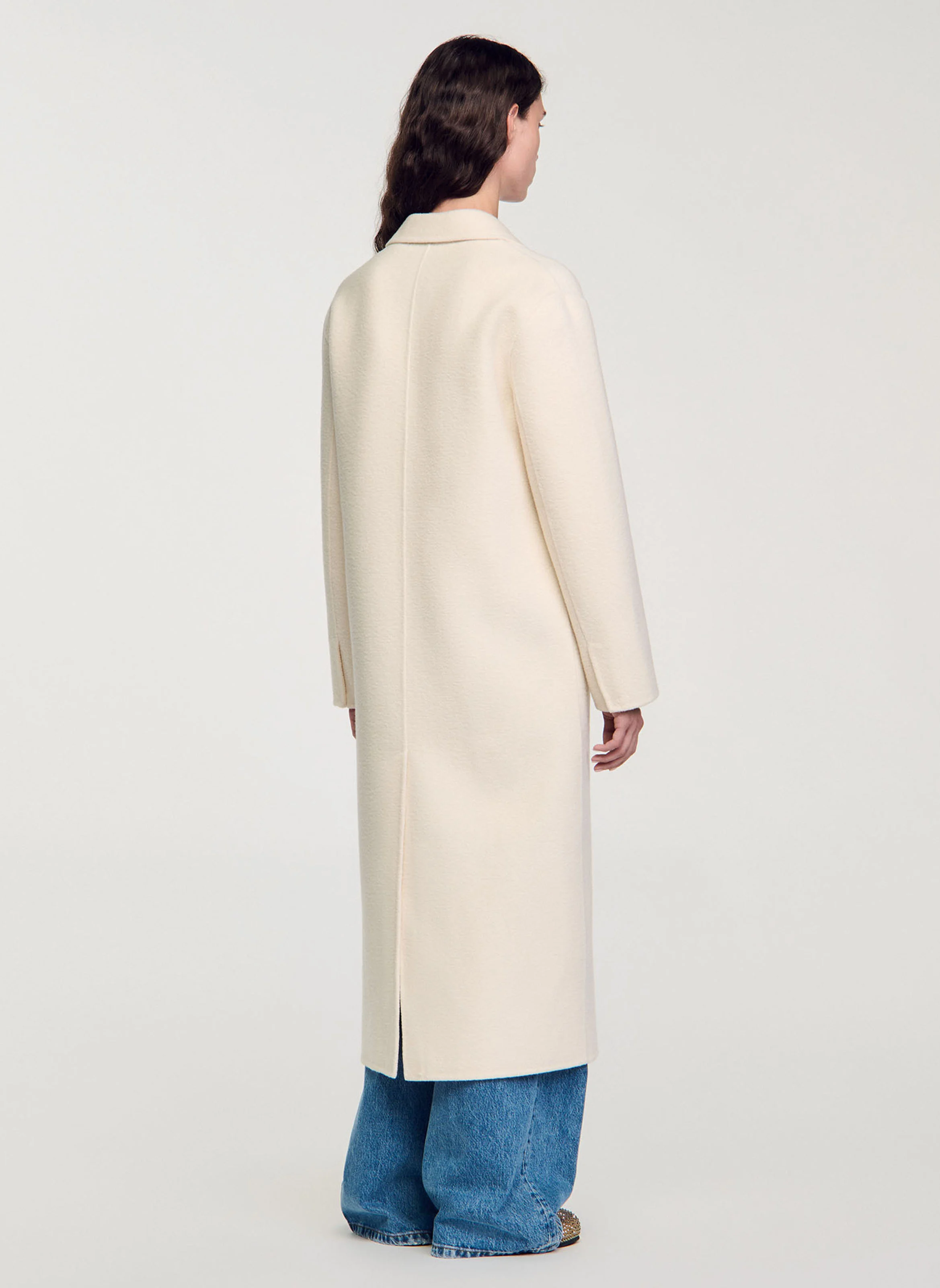 Long manteau col tailleur en laine mélangée | Blanc