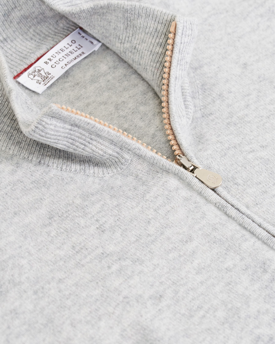 Brunello Cucinelli 2 Ply Cashmere Half Zip Light Grey