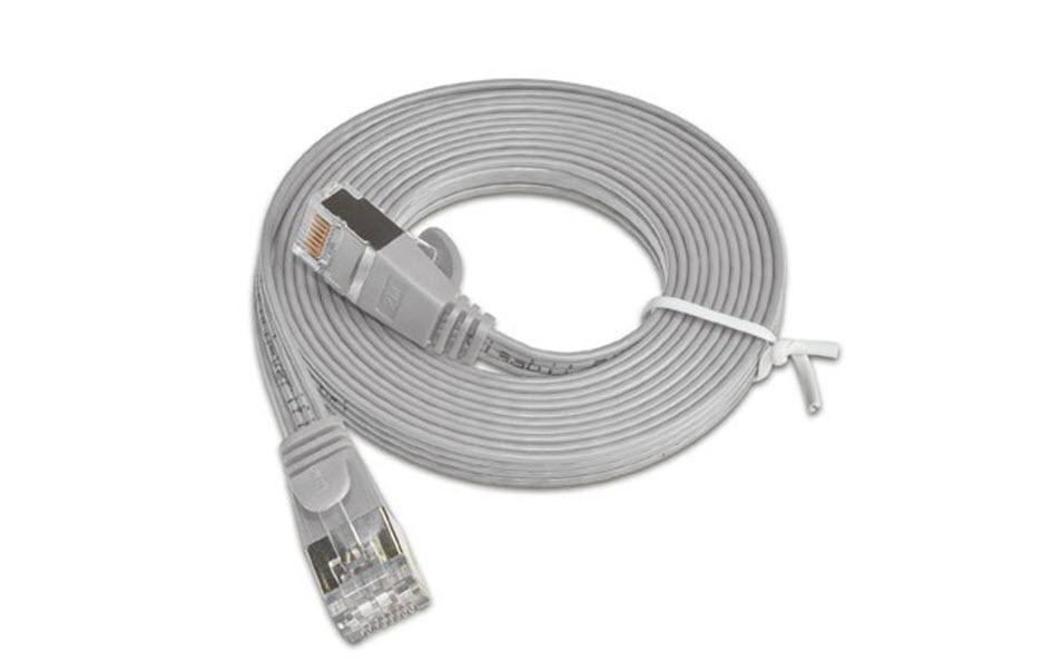Slimpatchkabel RJ-45 - RJ-45, Cat 6, STP, 1 m, GrauGeschirmtes Twisted-Pair-Kabel (STP) mit Klinkenschutz