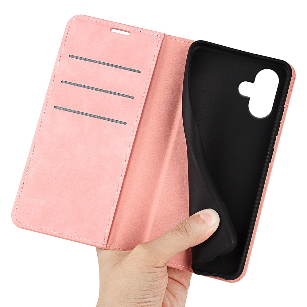 iPhone 16 Vintage Leder Tasche Flip Cover Fashion Design - Rosa