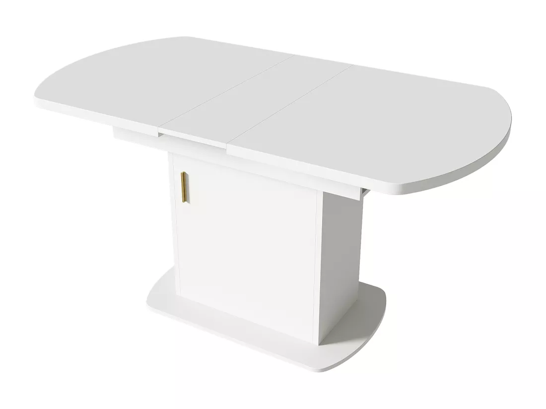 Table à manger ovale escamotable - avec espace de rangement et poignée dorée - Blanc