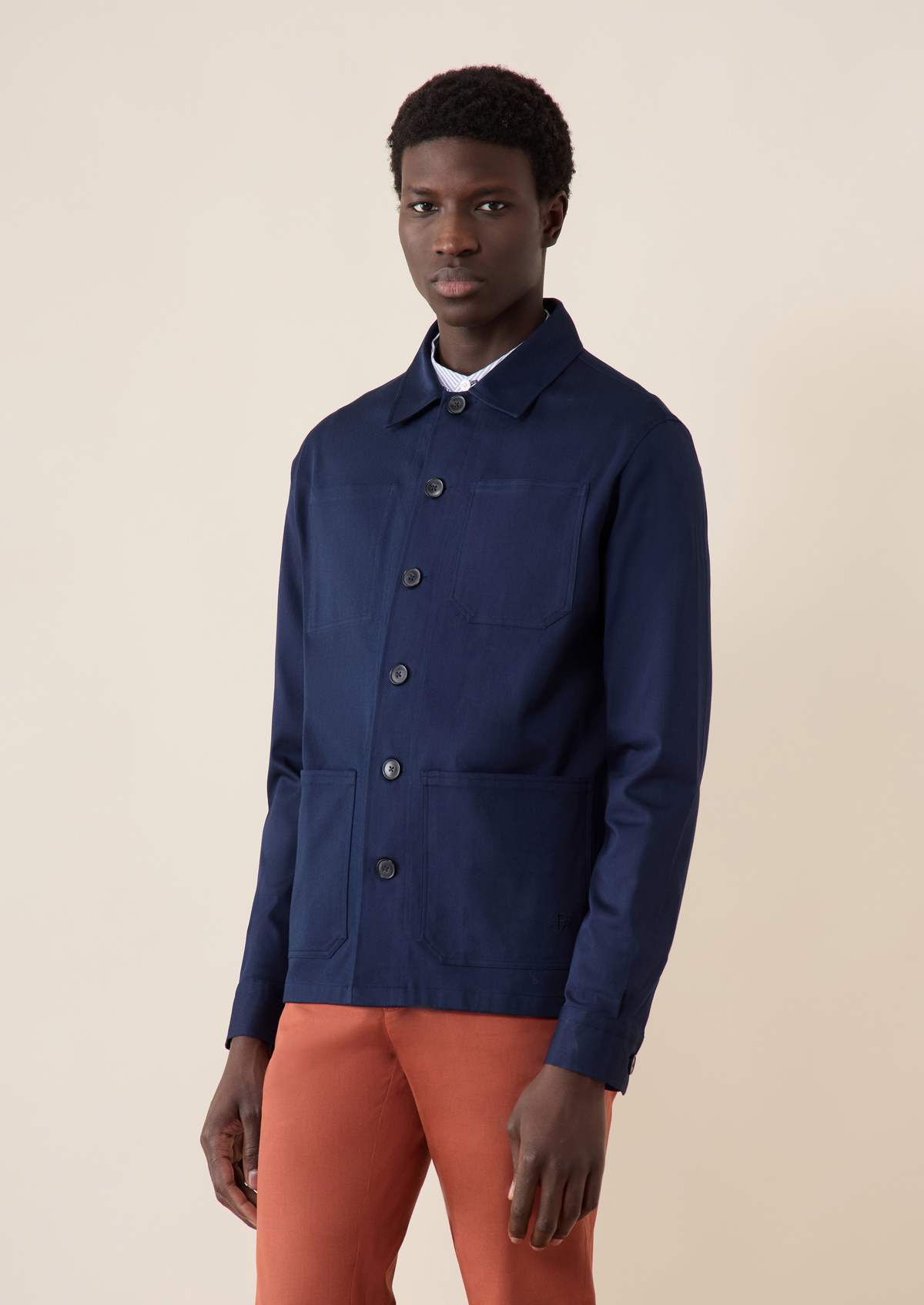 Surchemise en gabardine de coton stretch uni bleu marine