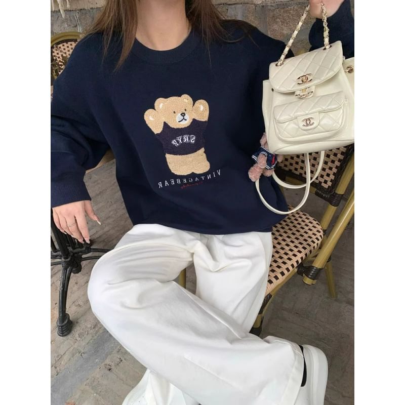 Rosesand - Sweatshirt met lange mouwen en geborduurde beer
