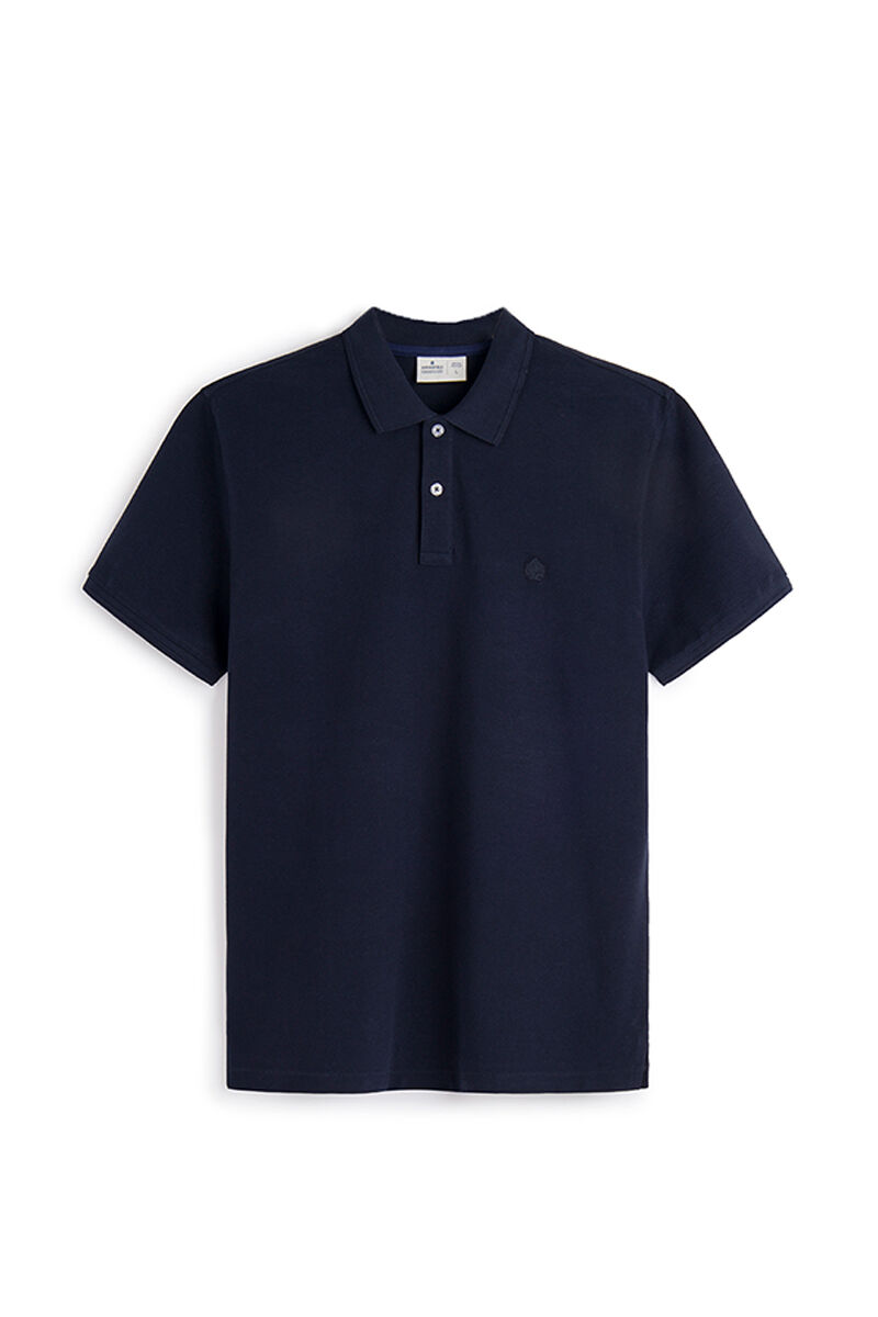 Camisa polo básica slim em piqué - azul marinho