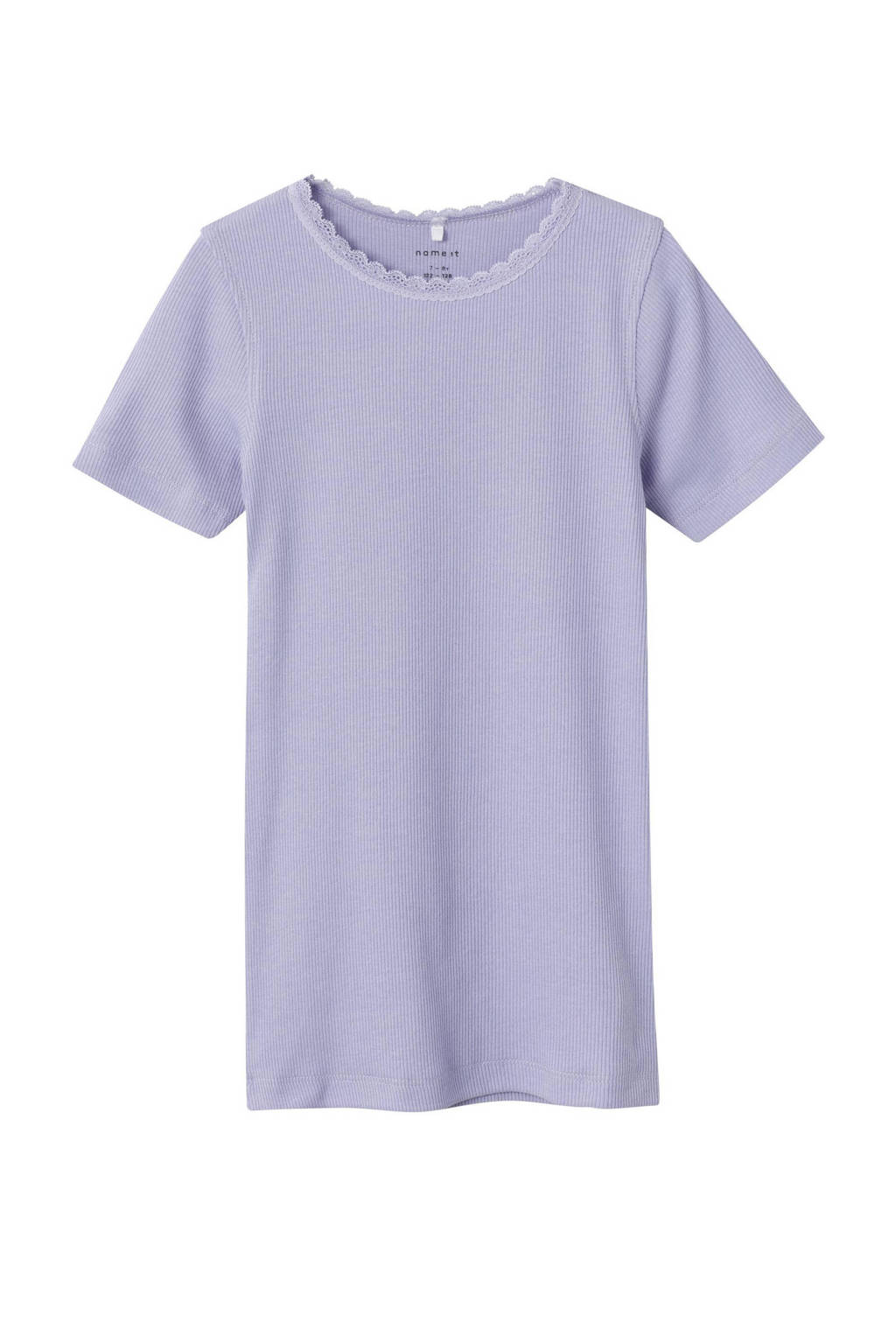 NAME IT ribgebreid T-shirt NKFKAB met kant lichtblauw