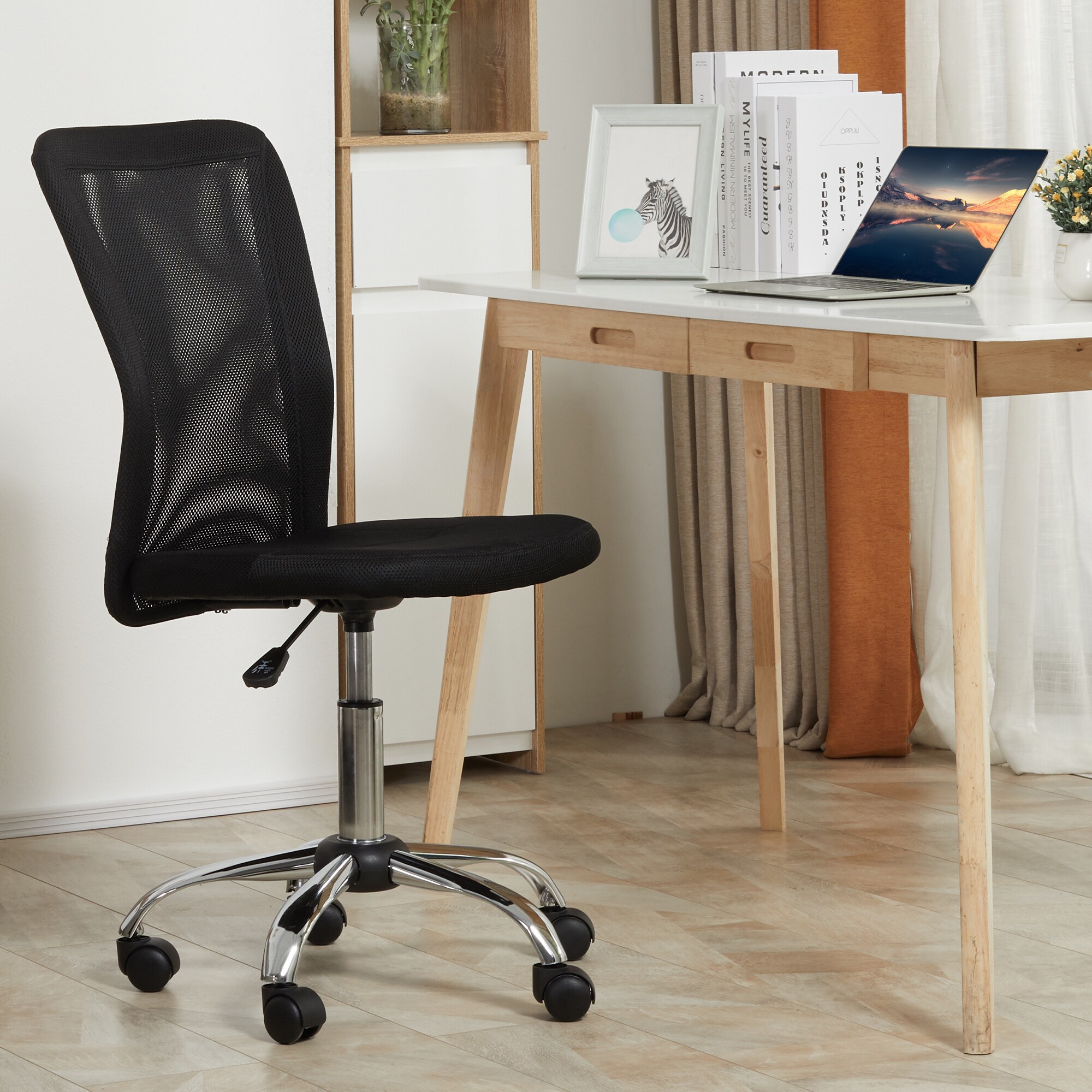 Vinsetto Bürostuhl mit Rollen und atmungsaktiver Netzstoff Rückenlehne schwarz 43L x 58B x 90-100H cm