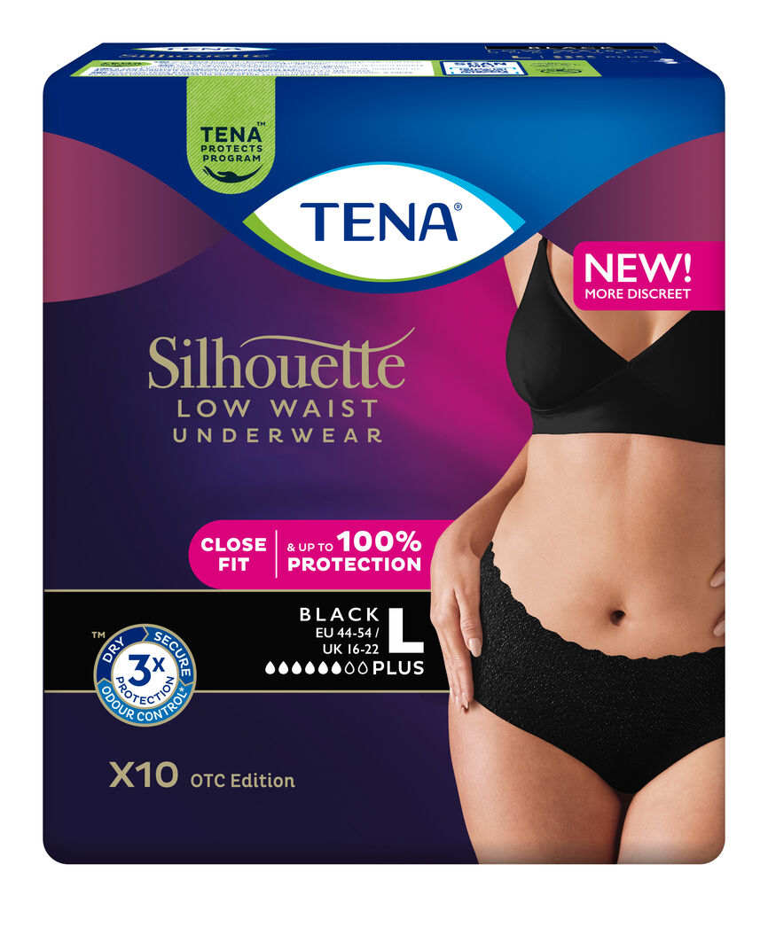 Tena Silhouette Pants Plus Low Waist sort L 10 stk