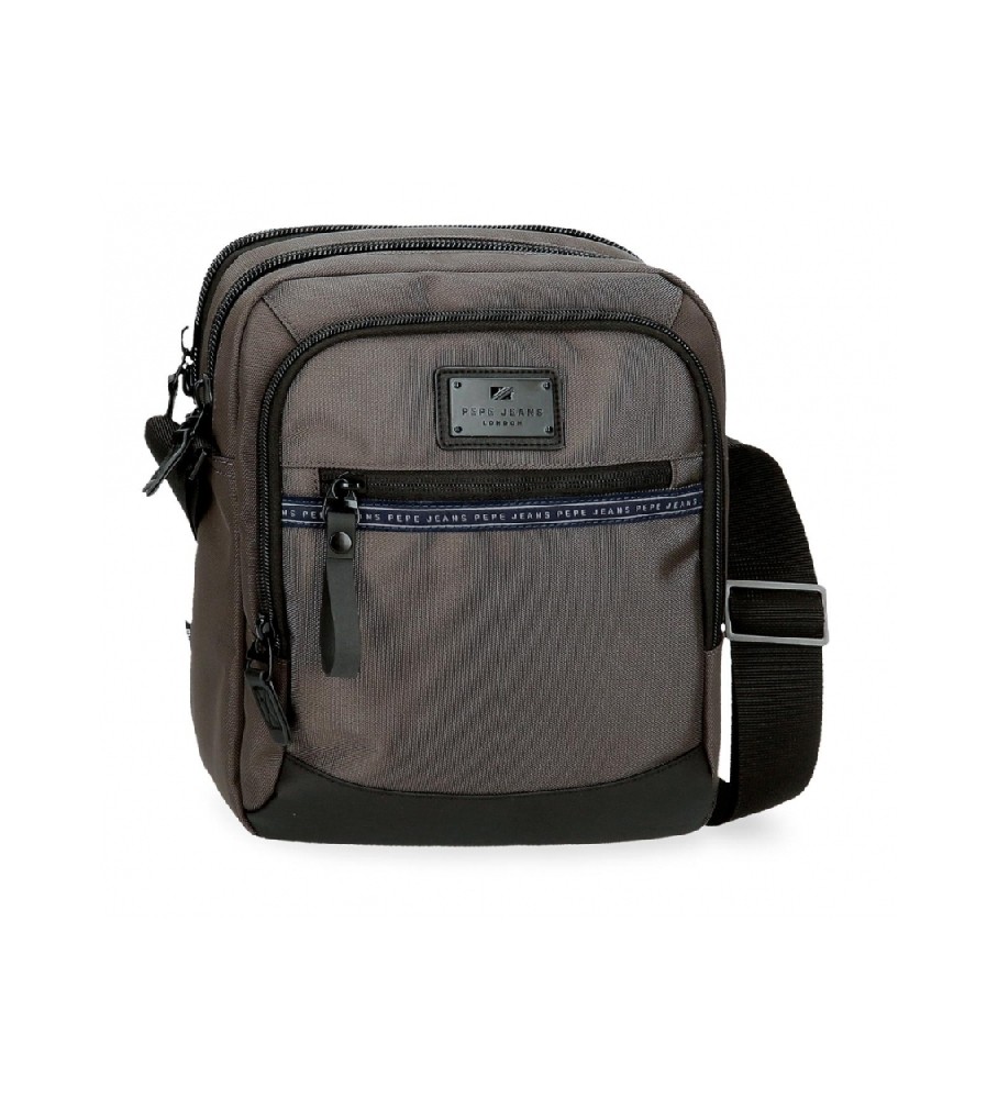 Bolsa de ombro Pepe Jeans Iron com dois compartimentos para tablet, cinza.