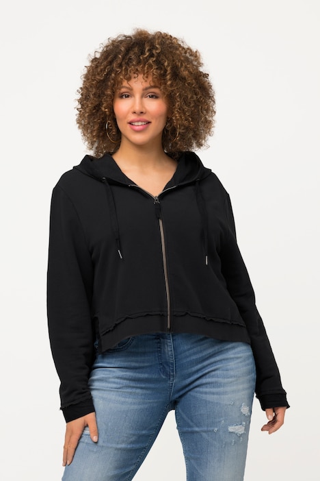 Sweatjacke, Oversized, kurz, Kapuze, Seitenschlitze