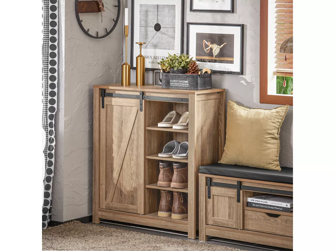 Armoire à Chaussures Commode à Chaussures Commode avec Porte de Grange Coulissante, FSB59-BR