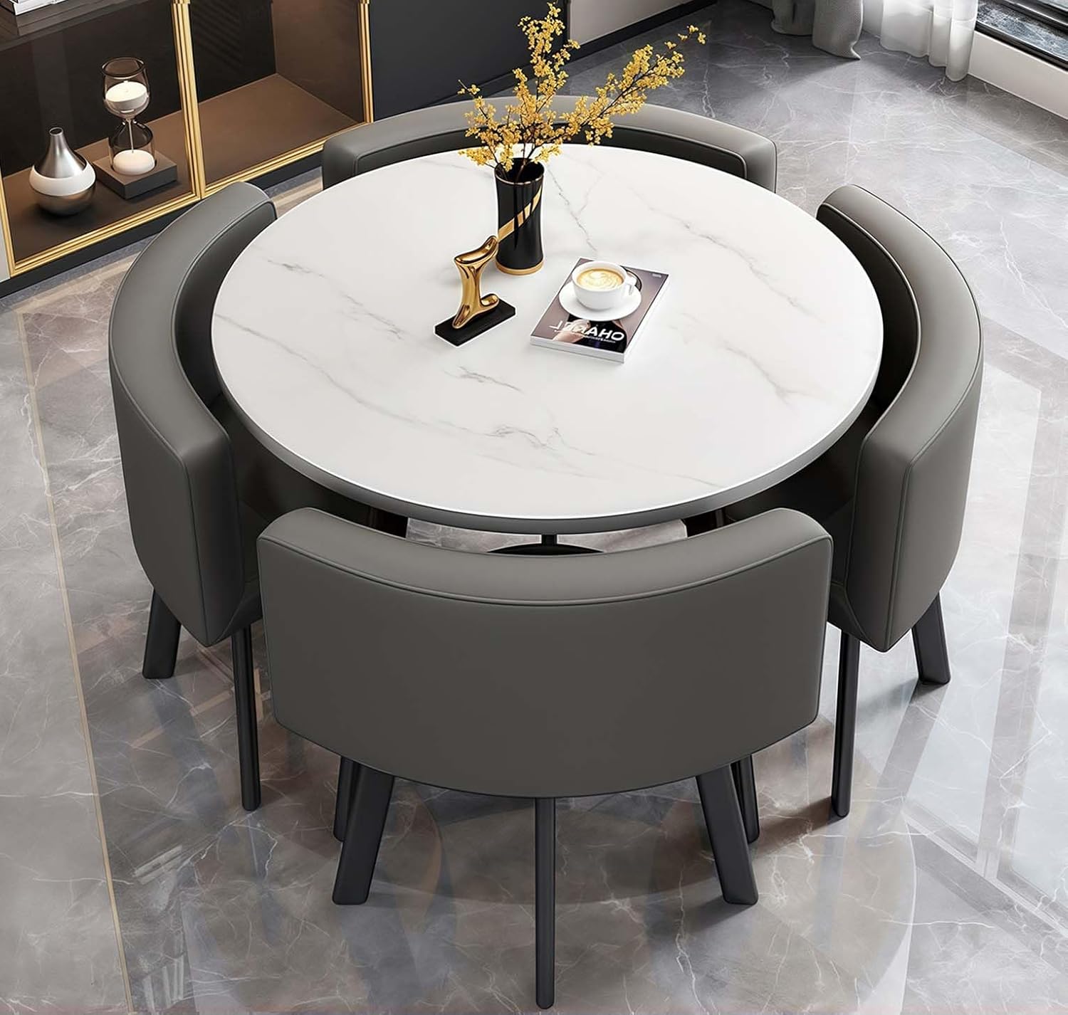 Esstisch Tisch mit 4 stühlen Set,esstisch Rundem klein Küchentisch esszimmertisch 90 cm, für 4-6 Personen, für Esszimmer, Küche, Wohnzimmer, modern Küchenstühle