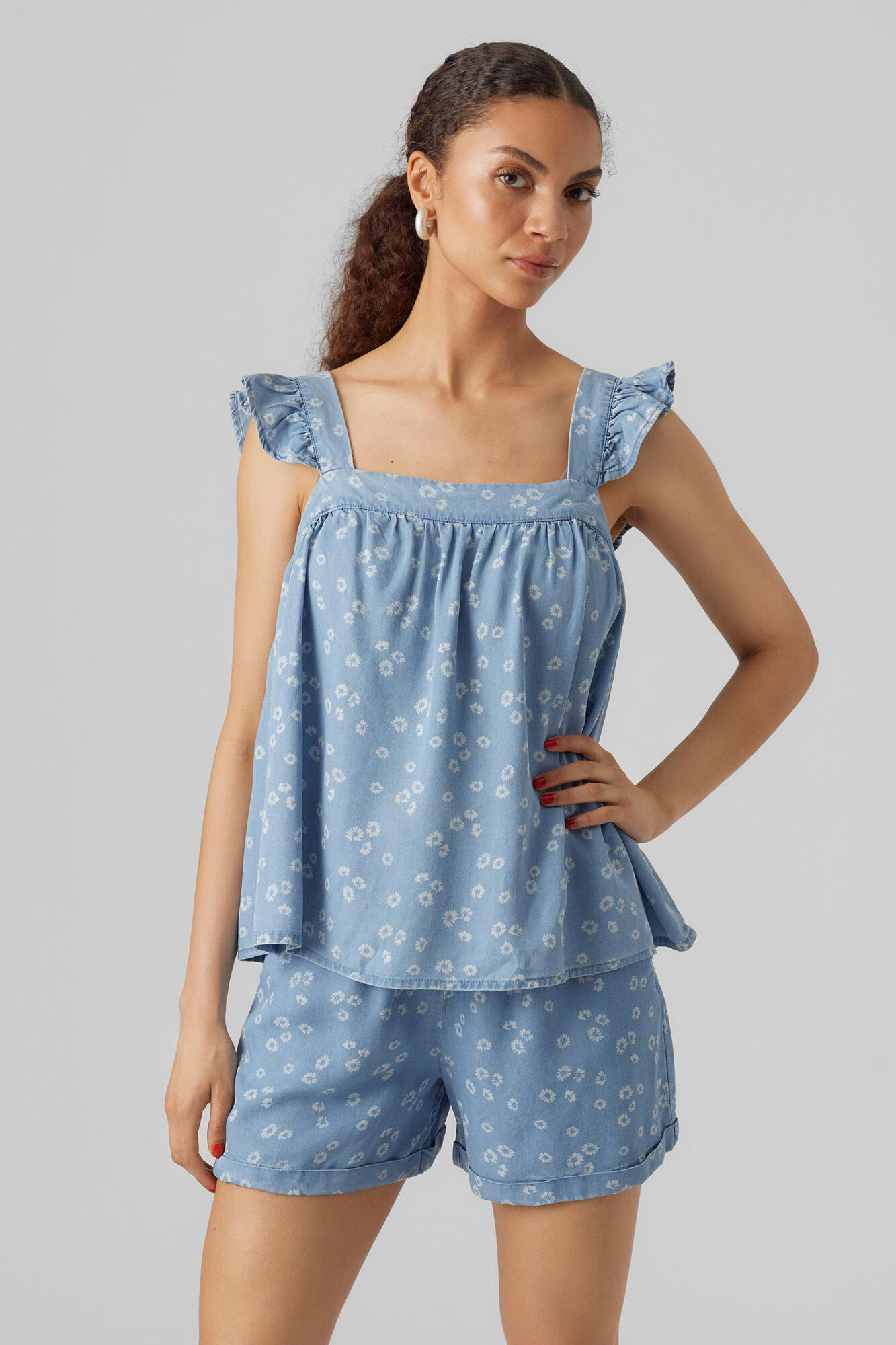Blusa sem mangas com decote quadrado - Azul