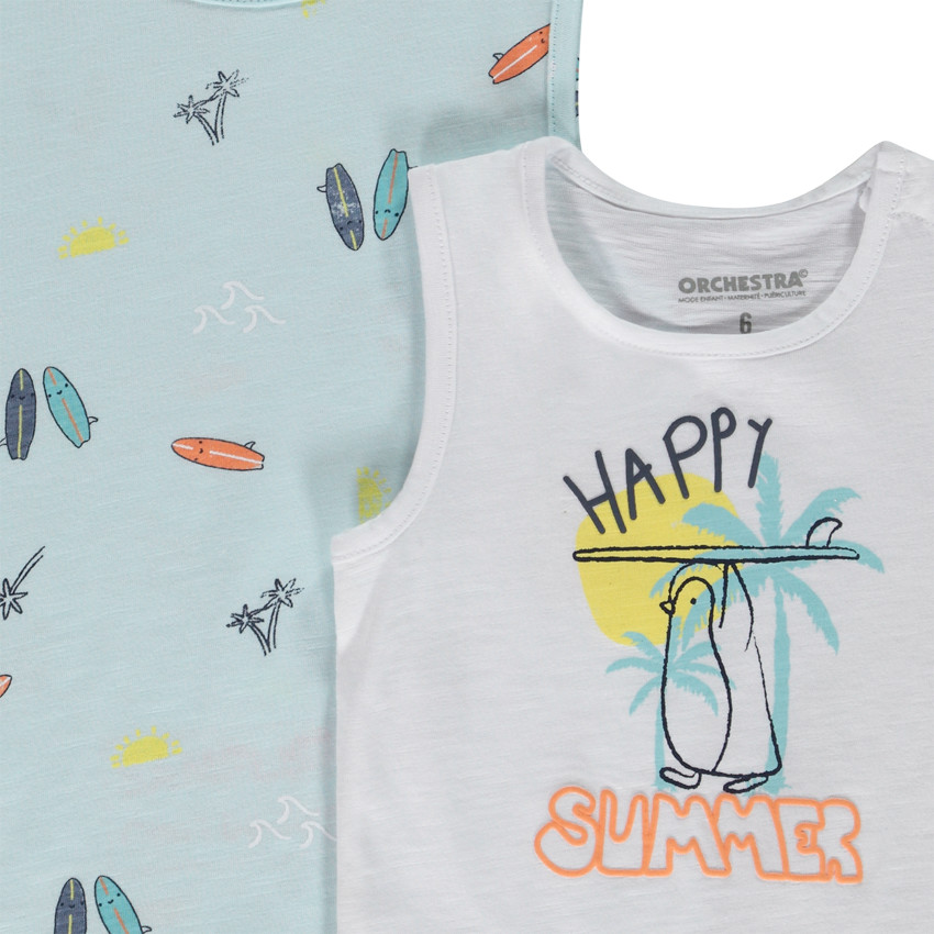 Lot de 2 débardeurs fantaisie en jersey slub pour bébé garçon