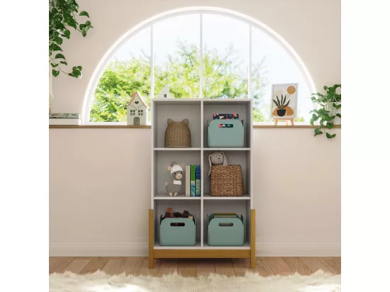 Étagère 6 cubes verticale panneaux de fibres blanc et noisette KENAN