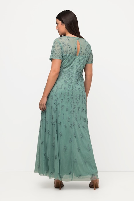 Meshkleid, Perlenstickerei, Rundhals, Halbarm