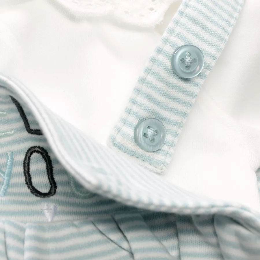 Staccato Strampler+Shirt aqua sky gestreift