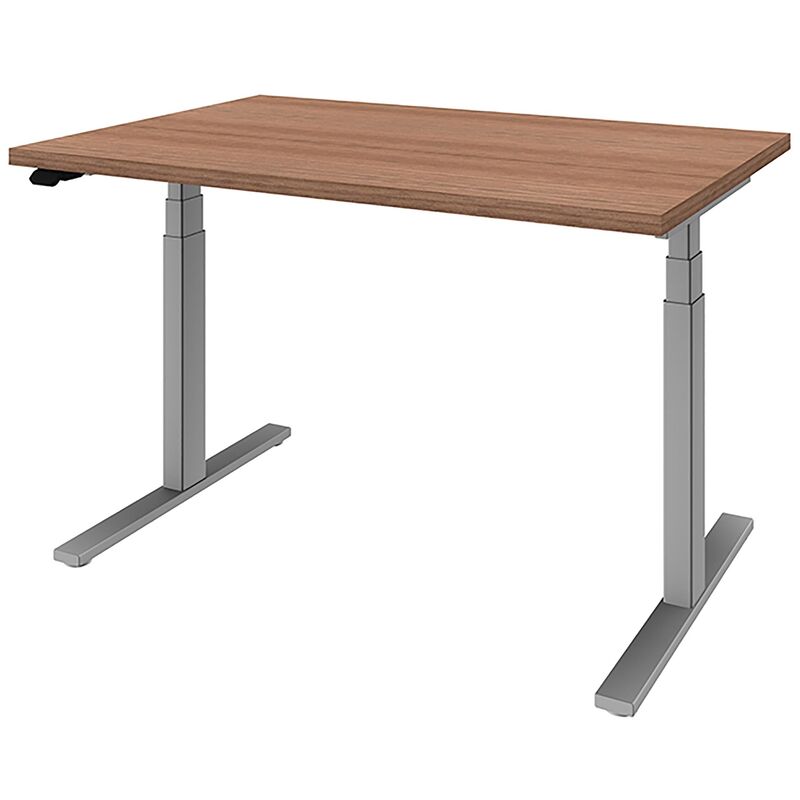 Elektrisch höhenverstellbarer Schreibtisch LINUS+, Gestellfarbe alu, 120 x 80 cm, Dekor Nussbaum