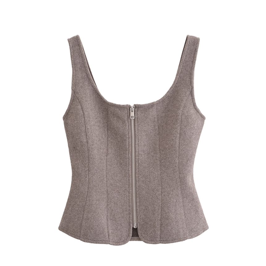 Avauntgardo - Effen crop top met ronde hals en rits