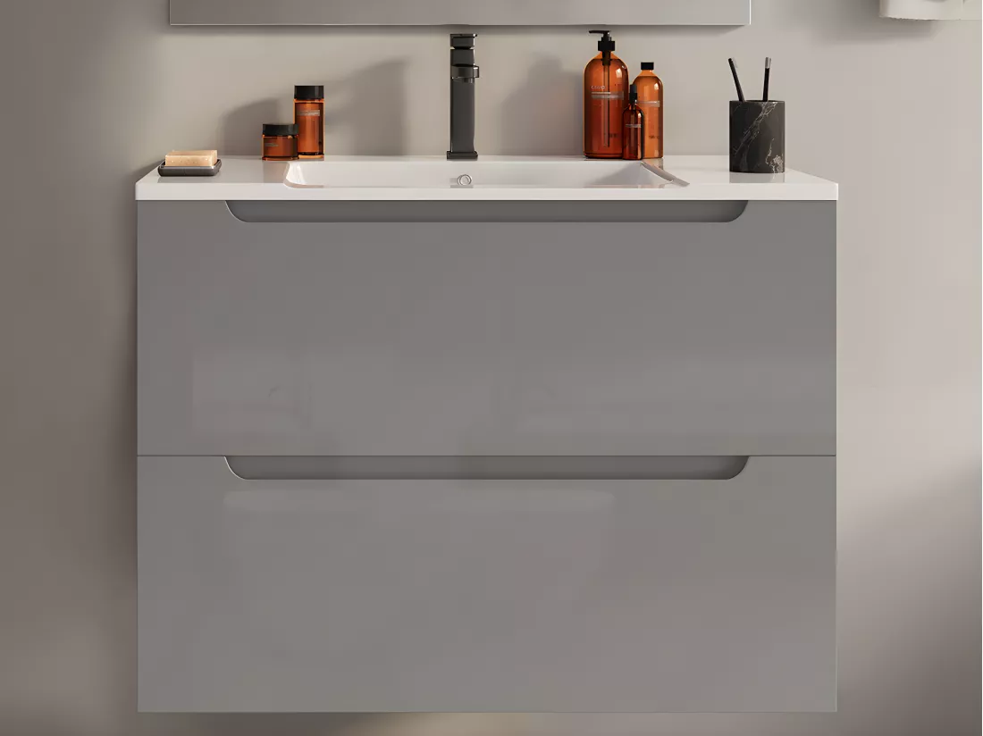 Meuble simple vasque suspendu - Gris - 80 cm - STEFANIE