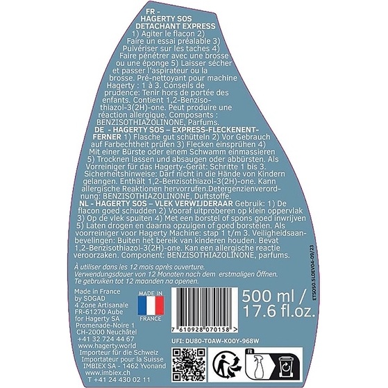 Détachant express - tapis - tissus d'ameublement - S.O.S Spot Remover - spr