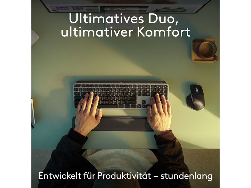 Logitech Tastatur-Maus-Set MX Keys S Combo for Mac QWERTZ ( Komfortables QWERTZ (DE) Tastatur- und Maus-Set mit Multi-Device Kopplung und intelligenter Tastaturbeleuchtung – Entwickelt für Mac