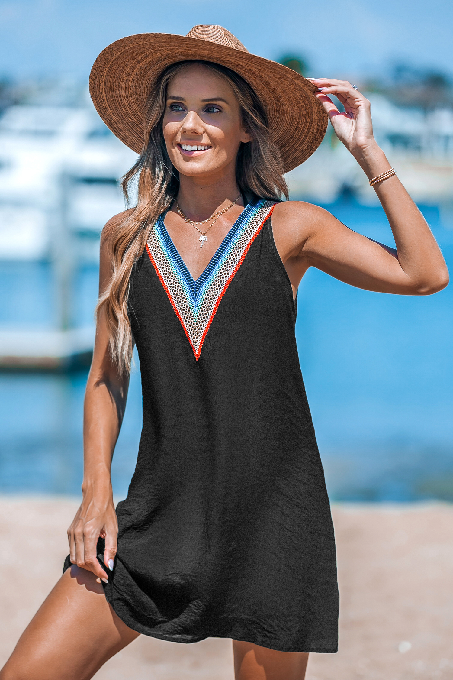 Robe cover up midi en dentelle à col en V