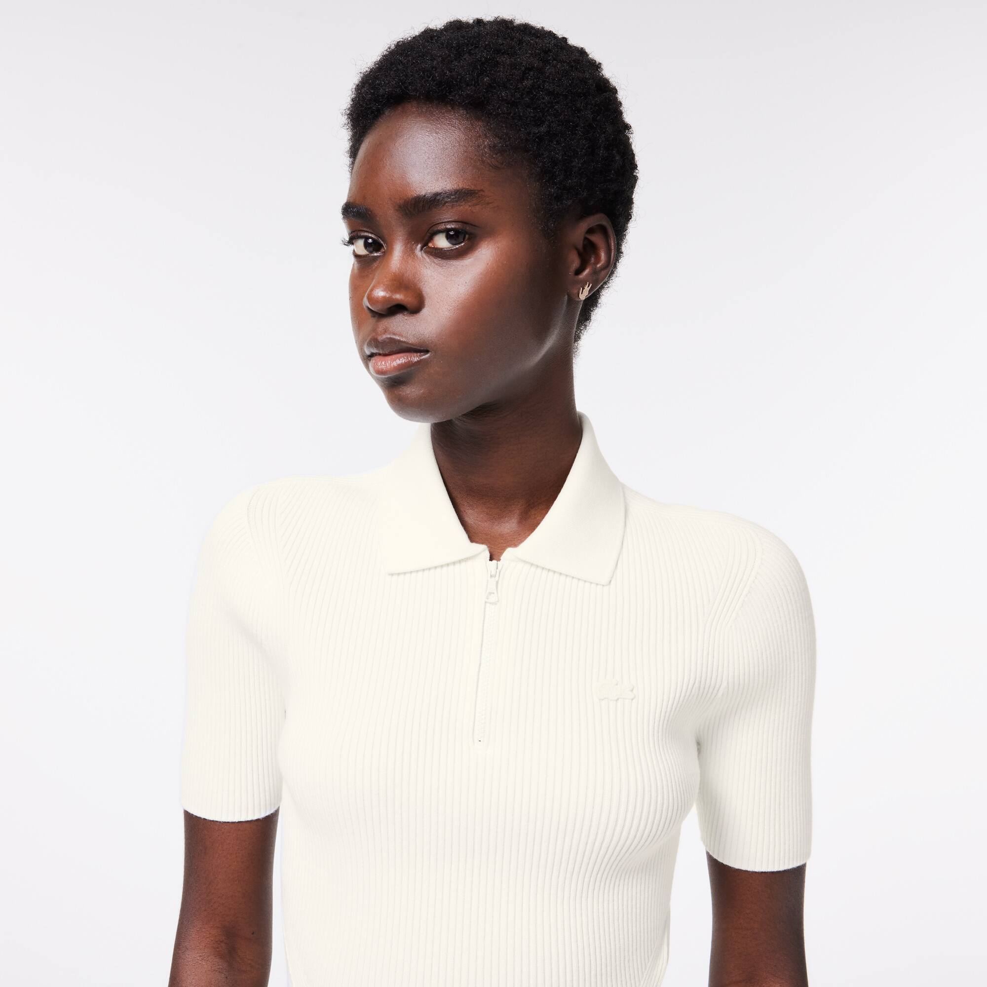 Damen LACOSTE Poloshirt mit Reißverschluss Pullover - Weiss - Lacoste - Damen