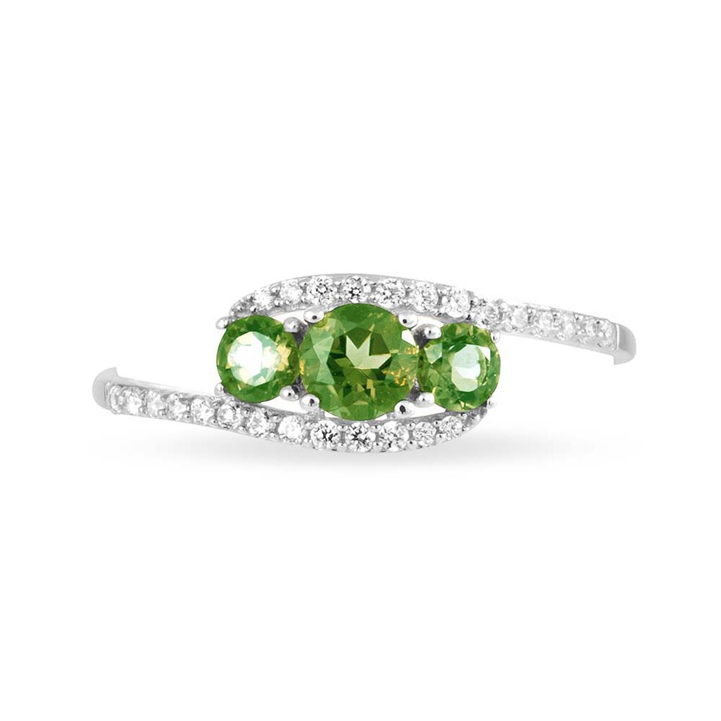 Bague Chloe Or Blanc Péridot Et Oxyde De Zirconium