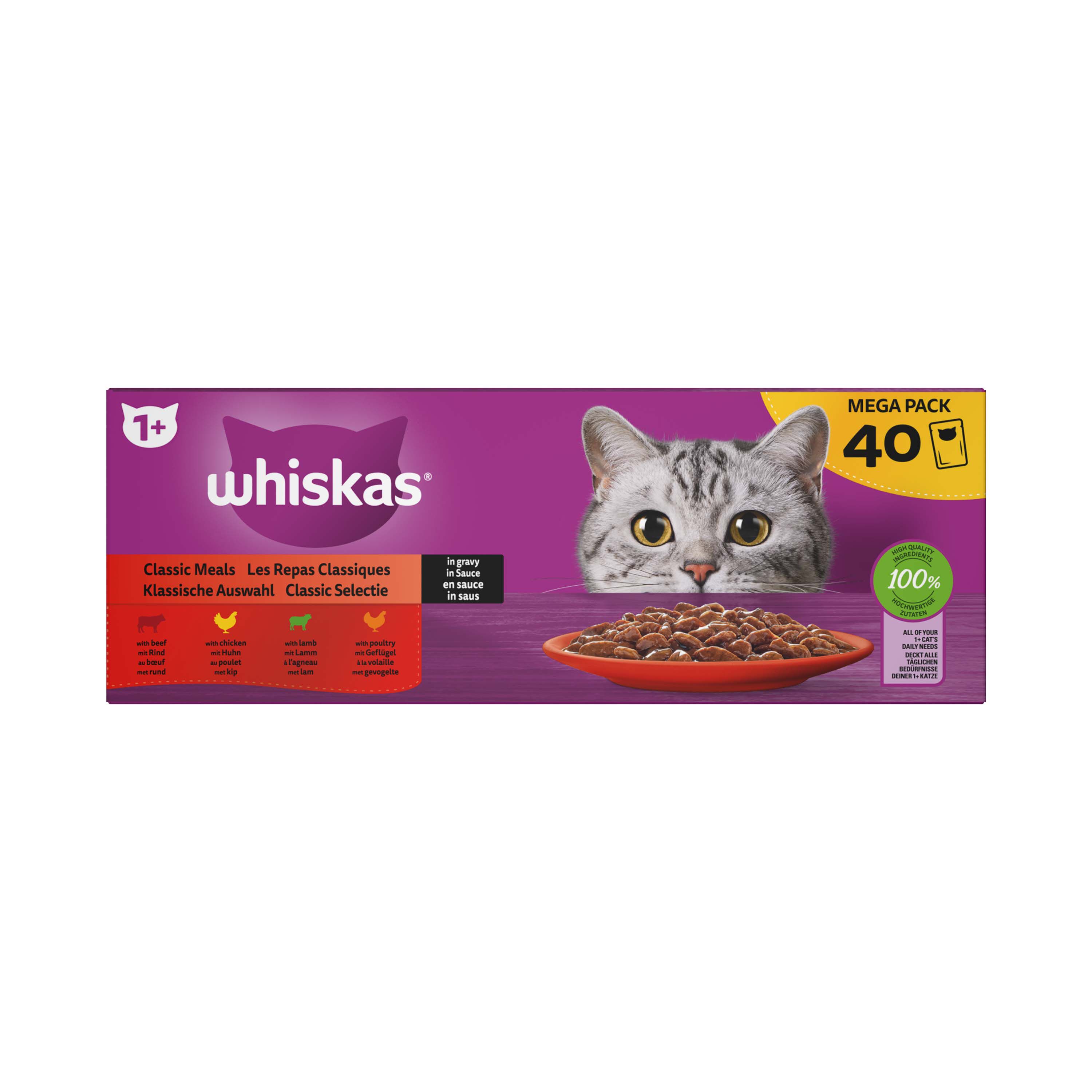 Whiskas  1  Classic Selectie - Kattenvoer - 40x85 gram - 3400 Gram - saus