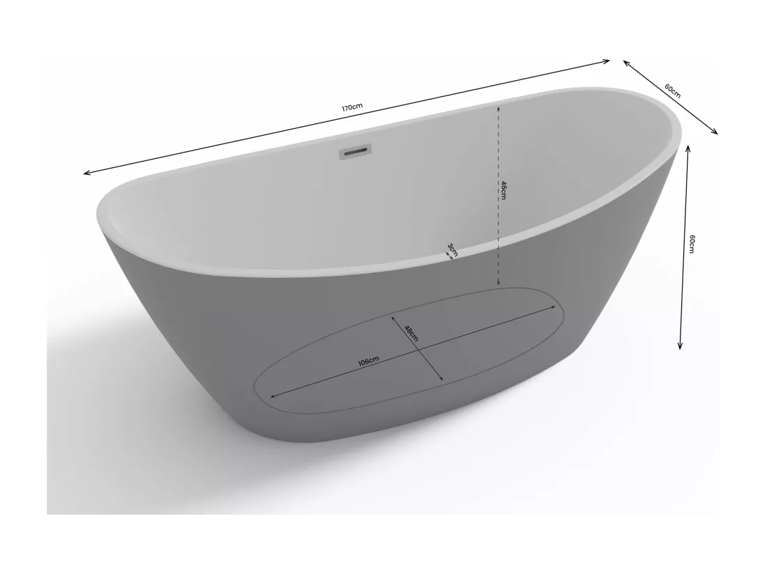 Baignoire îlot ovale NEROON 2.0 GRISE L. 170 x l. 80 cm, by SPALINA