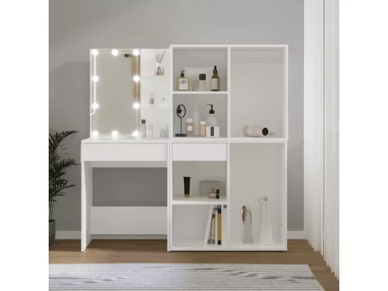 Coiffeuse à LED avec 2 armoires Blanc Bois d'ingénierie