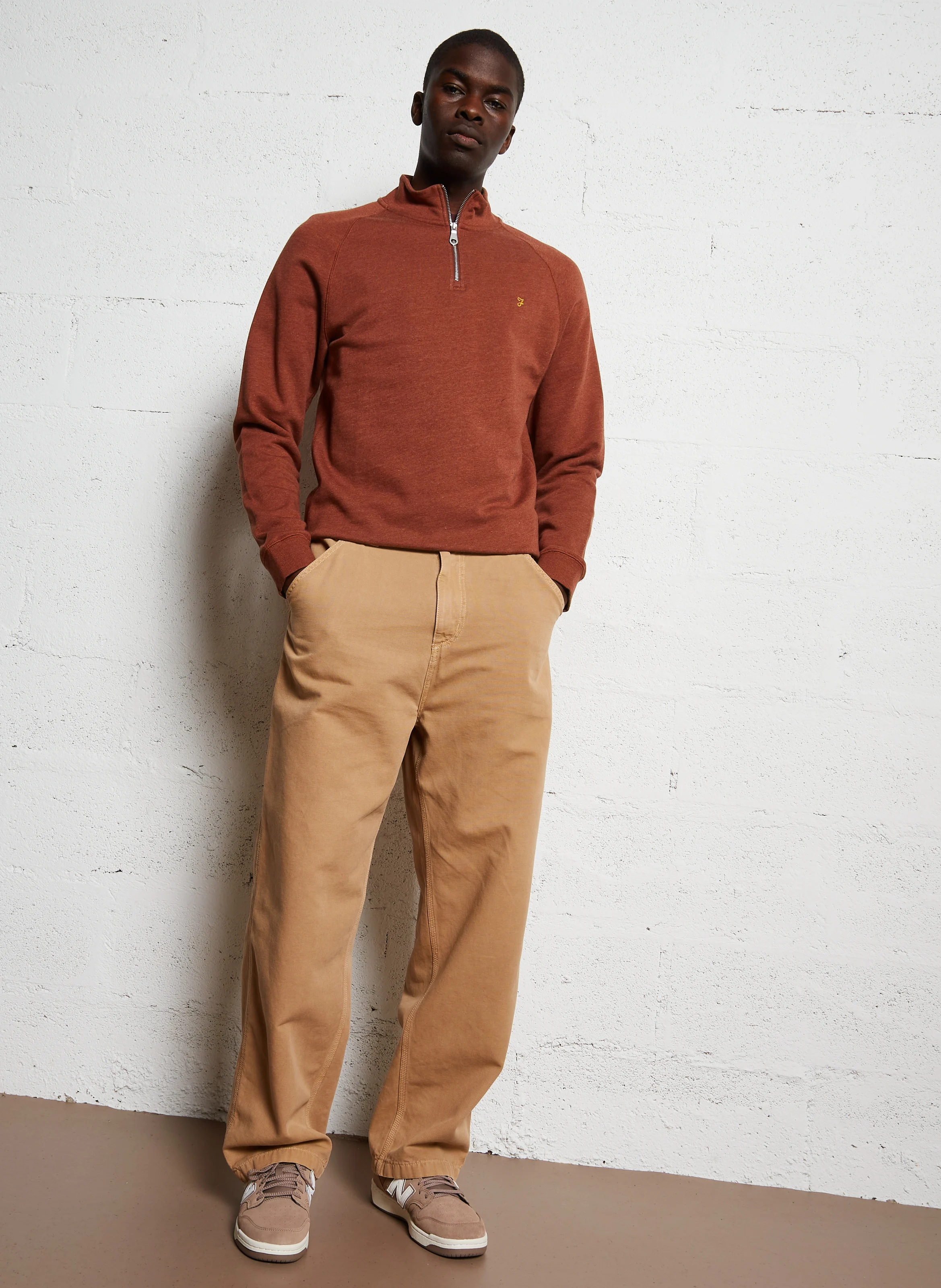JIM - Sweat col zippé regular-fit en coton bio | Marron
