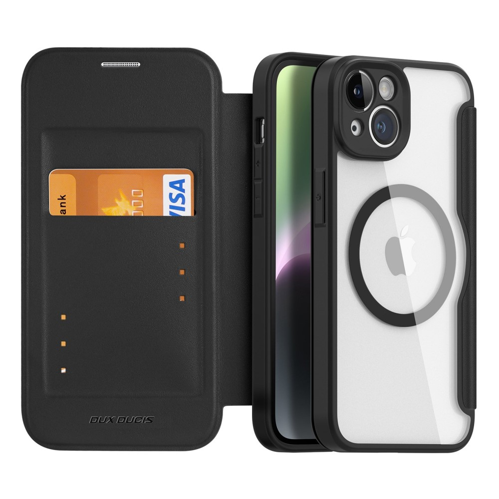 iPhone 14 MagSafe Hybrid Leder Tasche   Kunststoff Rückseite - Schwarz / Transparent