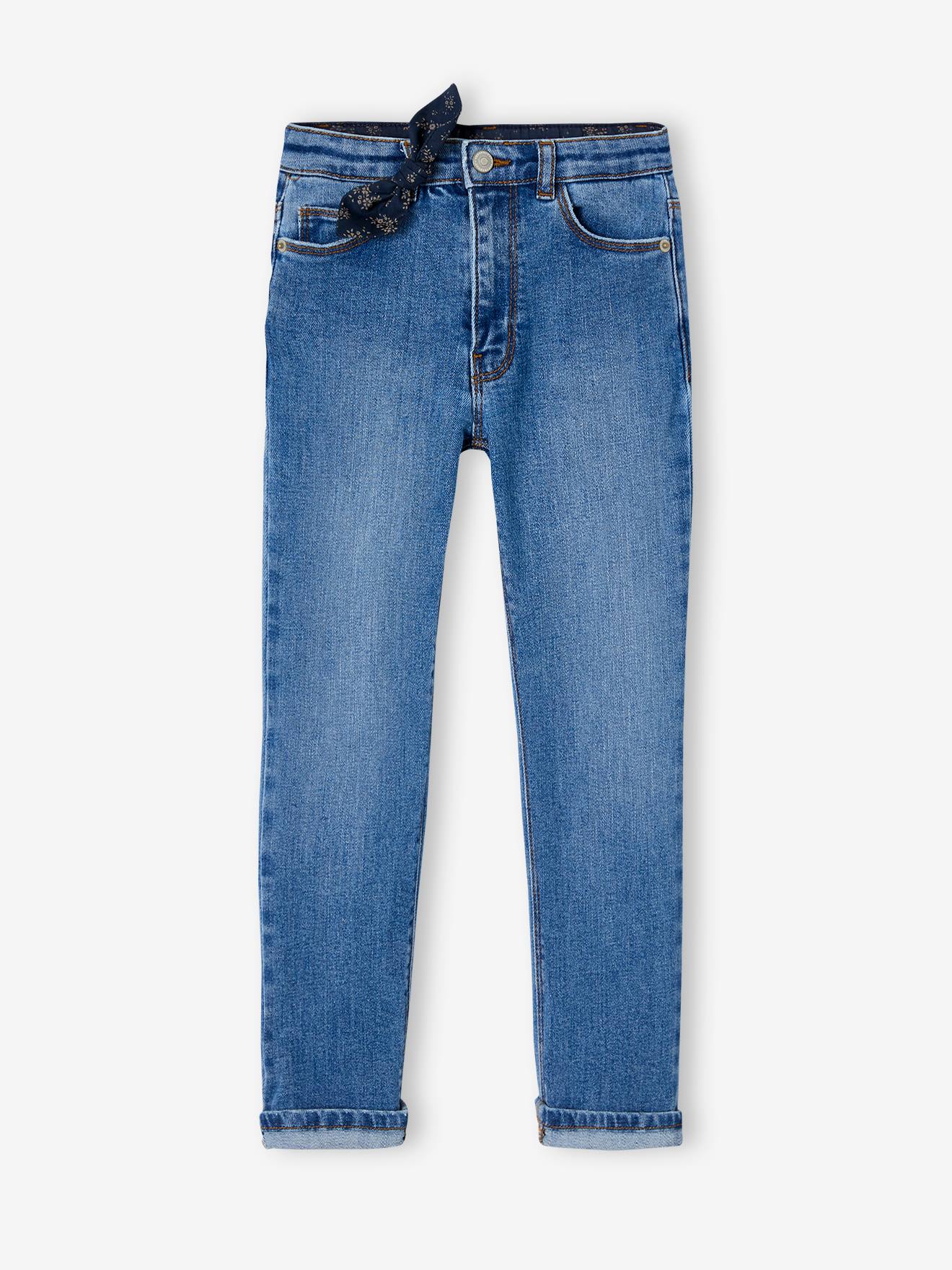 Calça jeans reta com laço elegante para meninas (cor pedra)