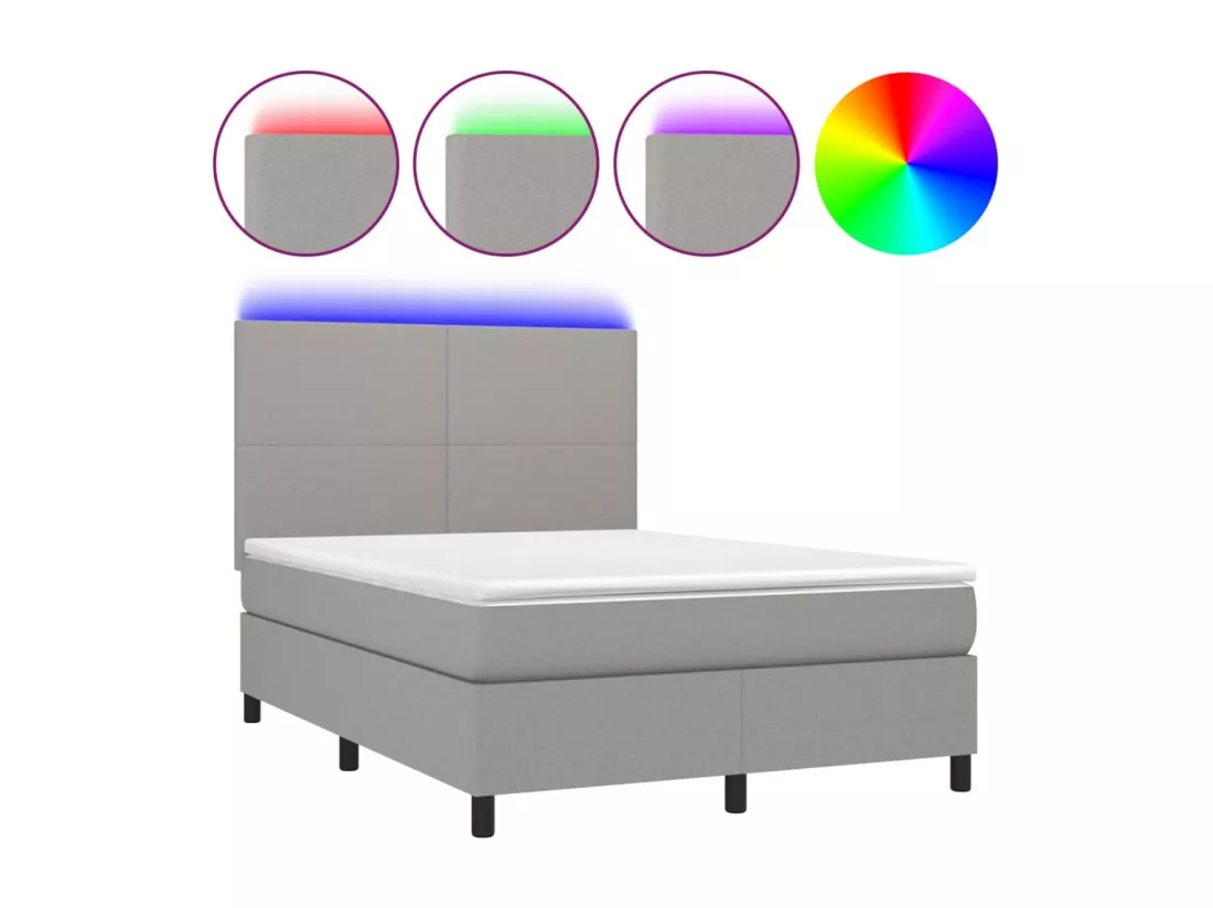 Sommier tapissier et matelas et LED Gris clair 140x190 cm Tissu