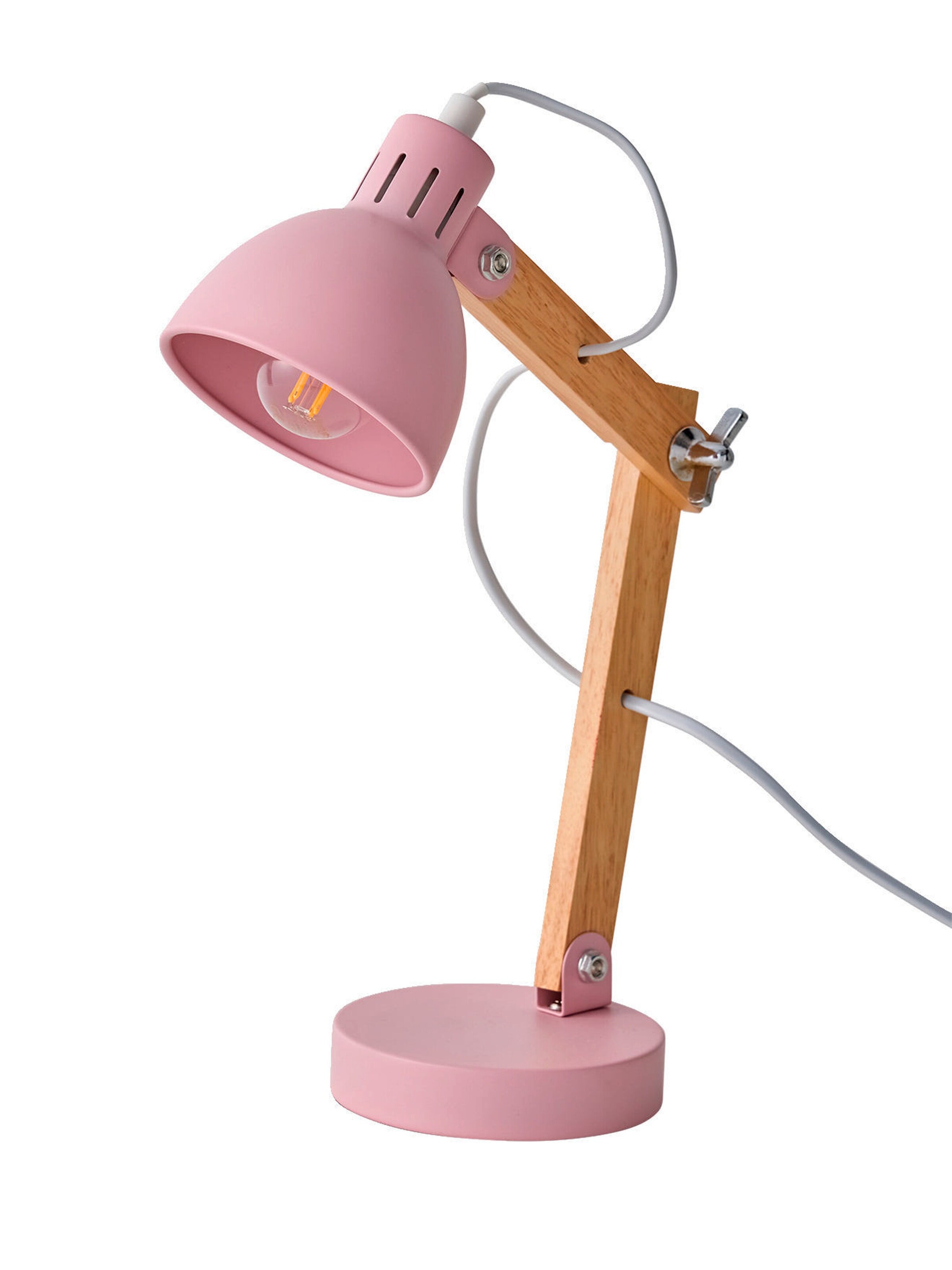 Vertbaudet Kinderzimmer Gelenk-Tischlampe aus Holz und Metall rosa