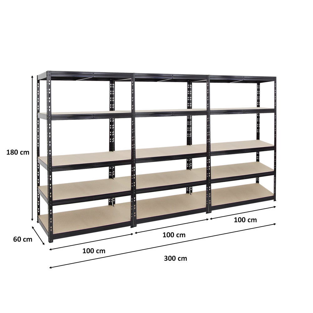 PROREGAL Mega Deal 3x Heavy-Duty Stellingkast Tiger HxBxD 180 x 100 x 60 cm Plankdraagvermogen 265 kg 5 Planken Zwart