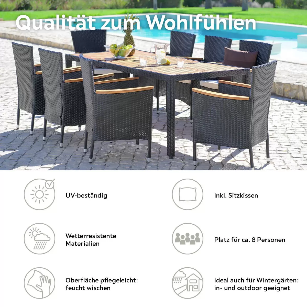 James Wood Gartengarnitur Moa 9-Teilig schwarz,beige,braun