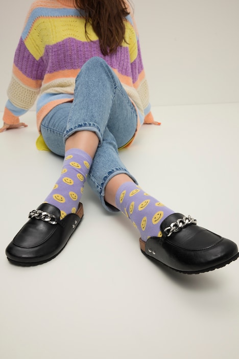 Leder-Mules, Pantoletten, Zierkette, Lederfutter, Weite H