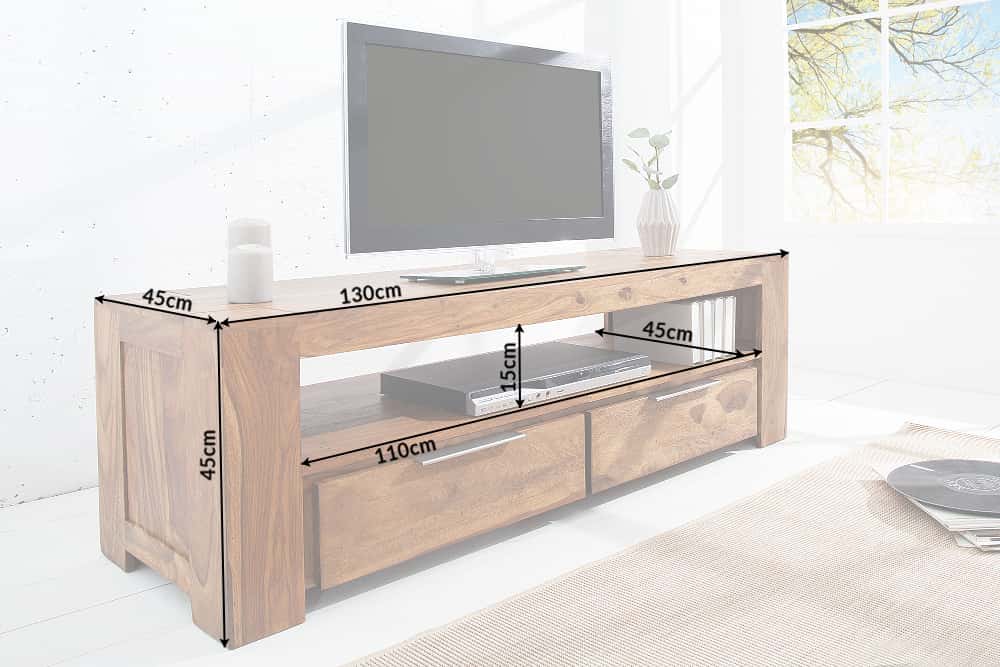 Massives TV-Board MAKASSAR 130cm braun Sheesham stone finish Lowboard zwei Schubladen