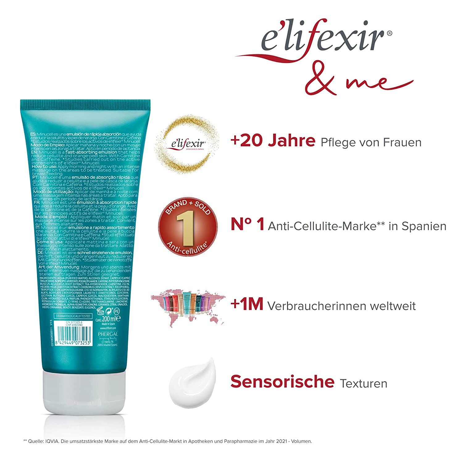 E'LIFEXIR Minucell - Anti-Cellulite-Creme Reduzierung, Strafft und umbaut Body Contour