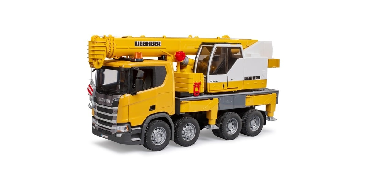 bruderScania Super 560R vrachtwagen met Liebherr hijskraan en licht en geluid Modelvoertuig  (03571)