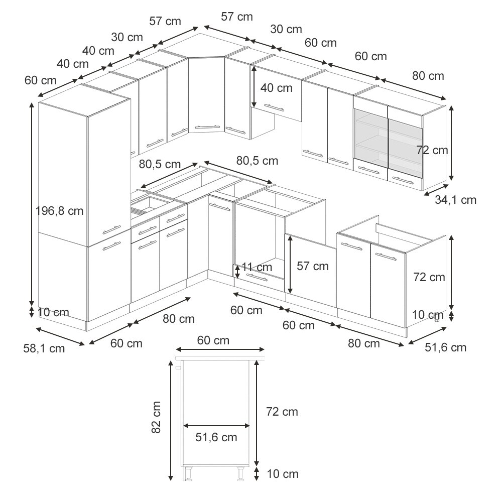 Vicco Eckküche Fame-Line Weiß Dunkelblau Hochglanz 287x227 cm mit Arbeitsplatte Eiche