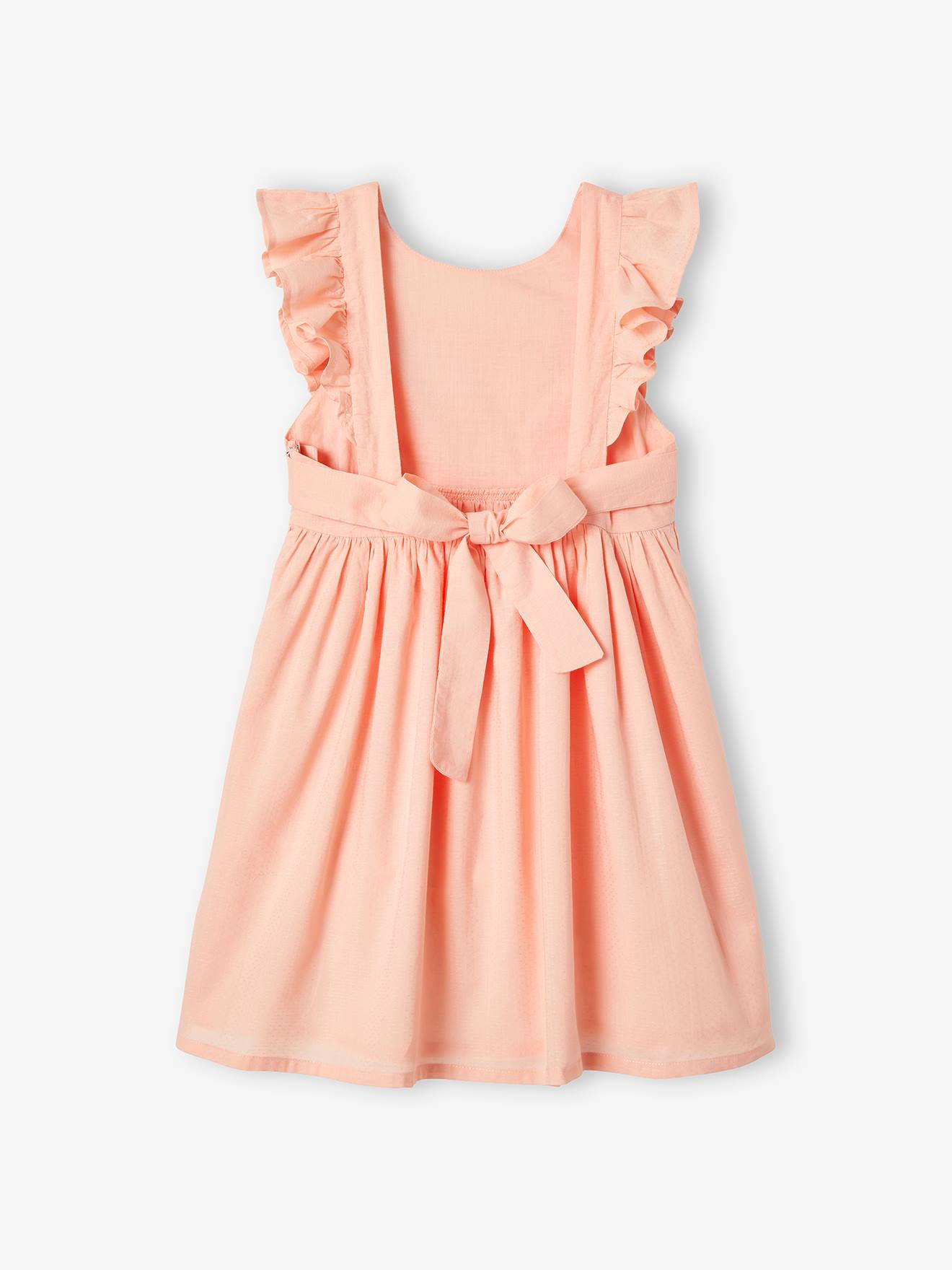 Vestido formal azul claro com babados e costas abertas para meninas