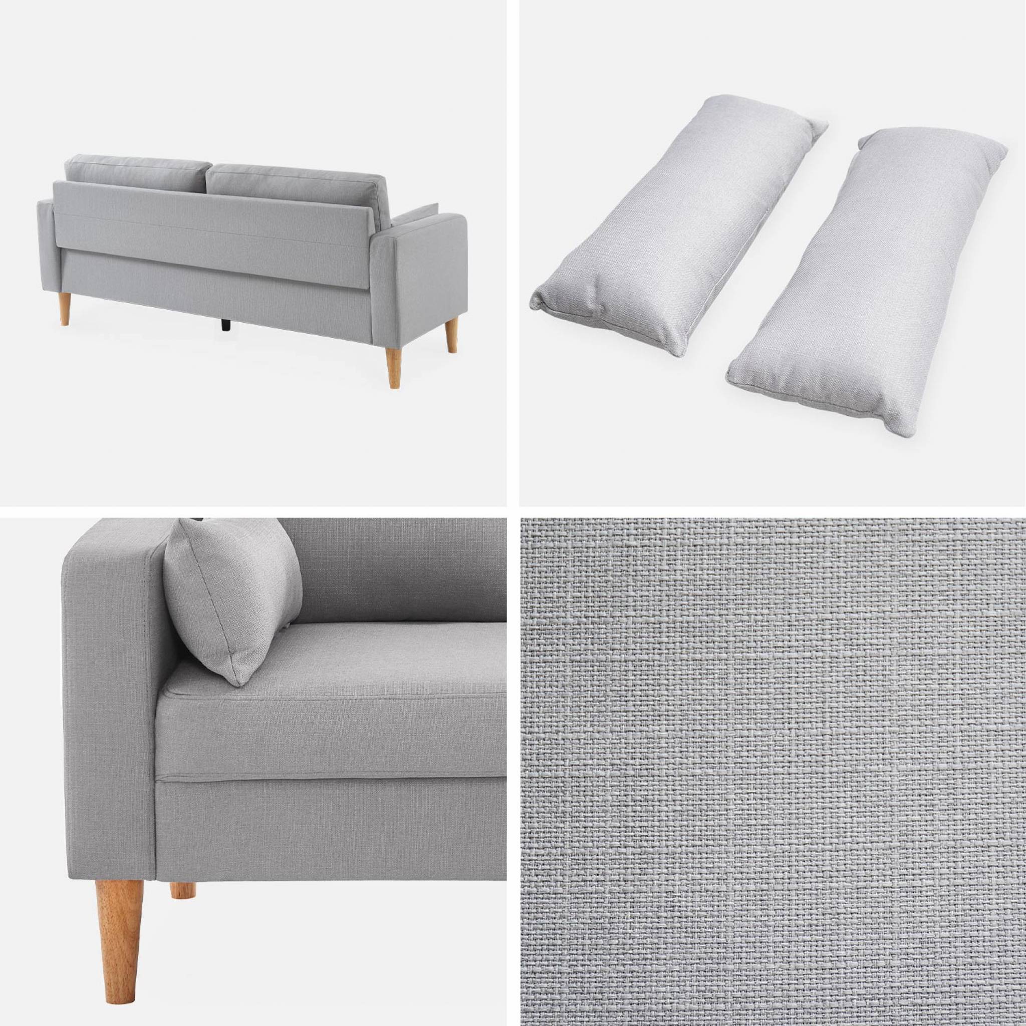Canapé en tissu gris clair - bjorn - canapé 3 places fixe droit pieds bois. Style scandinave