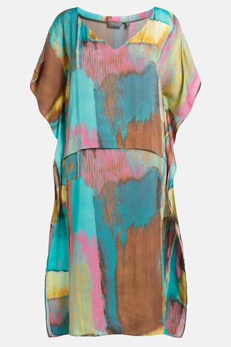 Midikleid, Artwork, Oversized, V-Ausschnitt, Halbarm