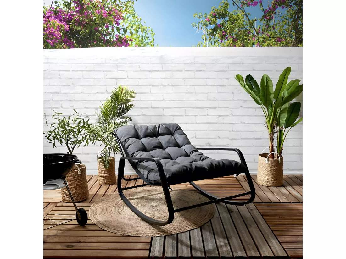 VIDIA - Fauteuil à Bascule Anthracite avec Coussin Capitonné