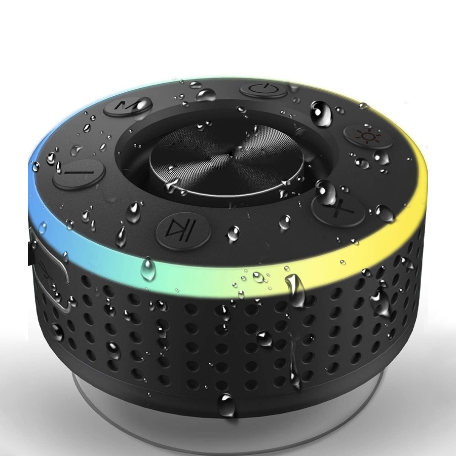 Portabler Mini Bluetooth Dusch Lautsprecher mit Saugnapf Halterung Wasserfest für das Badezimmer (IPX7) - Schwarz