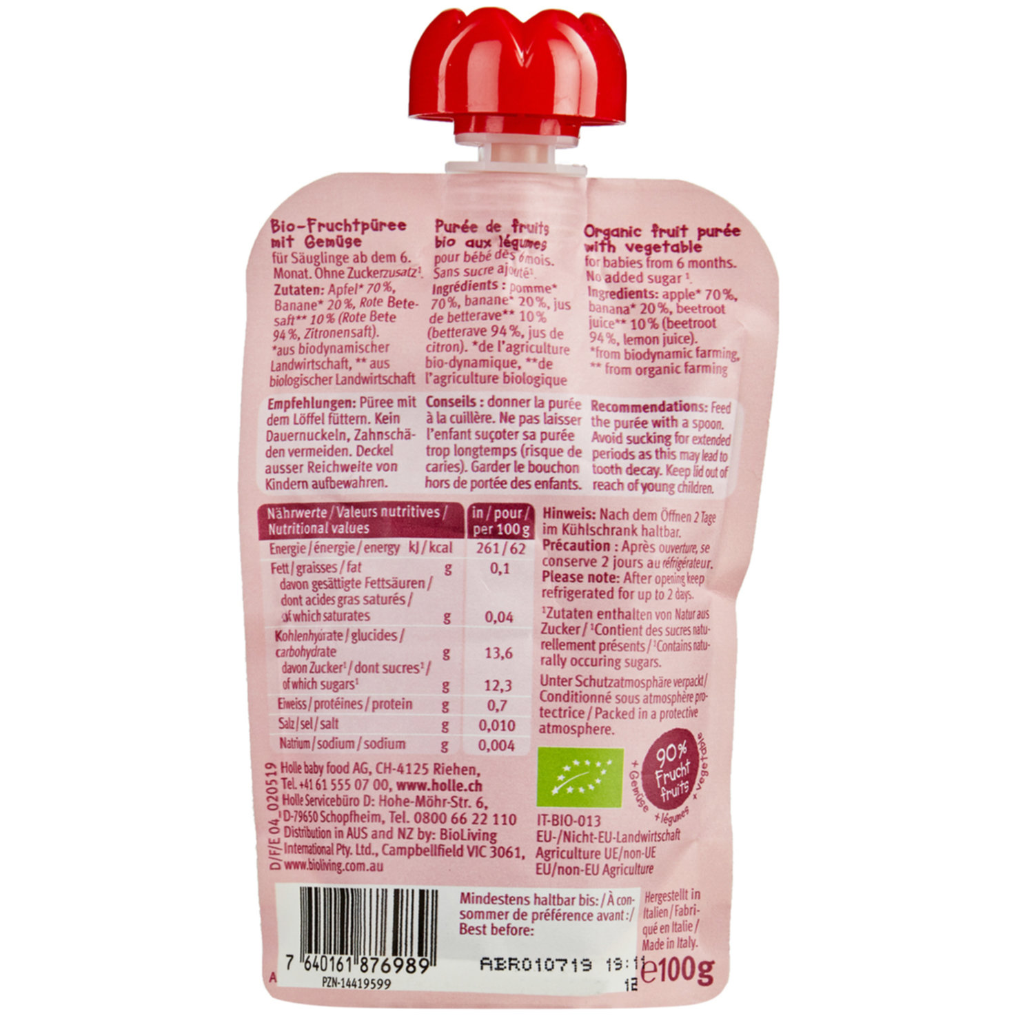 Holle Demeter Bio Zebra Beet Pouchy 6+ Monate